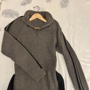 Point Zero Men's Ribbed Zip-Up Sweater - Gray with Black Stripes